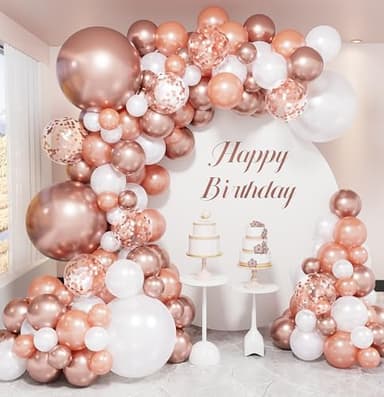 Rose Gold Balloon Garland Arch Kit, 18/12/10/5 In Multi-Size Metallic Rose Gold and White Balloons & Confetti Balloon, for Bridal Shower Balloons, Retirment Party Decor, Wedding Backdrop, Baby Shower