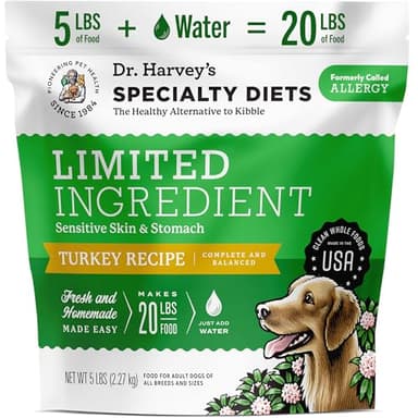 Dr. Harvey's Specialty Diet Limited Ingredient - Human Grade Dog Food for Dogs with Sensitivities - Turkey Recipe (5 Pounds)