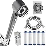 Ion Shower Drops Head Filtered Showerhead With Five Filters,Filtered Shower Head With Handheld,High Pressure Turbo Showerhead,Reusable,Adjustable Settings With Hose (1pcs)
