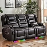 DRMBOOK RV Power Loveseat Recliner Sofa, Leather 3-Seater Wall Hugger Reclining Sofa, Home Theater Seating Chair with Cup Holders, 3 Person Couch RV Furniture for Living Room, Brown