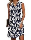 HOTOUCH Sundresses for Women Sleeveless Pleated Dress with Pockets V Neck Floral Dress Summer Petite Dress Cotton Tshirt Dresses White-Floral Small