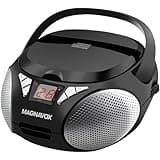 Magnavox MD6924 Portable Top Loading CD Boombox with AM/FM Stereo Radio in Black | CD-R/CD-RW Compatible | LED Display | AUX Input | Programmable CD Player | 1.6 watts of audio