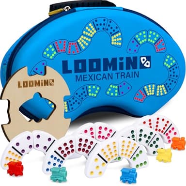 Queensell Mexican Train Dominoes Set – Board Games for Kids and Adults - Dominos Set for Adults - Loomino