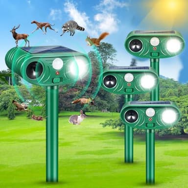 2026 Solar Animal Repellent Outdoor&Cat Repellent Outdoor Rabbit Squirrel Deer Repellent Devices Coyote Raccoon Fox Deterrents with Motion Sensor & LED Waterproof Cat Deterrent for Garden Yard 4 Pack