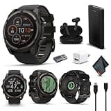 Garmin Fenix 8 51MM Solar Sapphire Multisport GPS Smartwatch Carbon Gray DLC Titanium with Black Gray Silicone Band, Built-in LED Flashlight, Fitness & Health Smart Watch Bundle for Men & Women