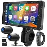 Weuaste Motorcycle DVR, Dual HD 1080P Motorbike Cameras, Wireless Apple Carplay & Android Auto Screen for Motorcycle, 5.5 Inch Touch Screen Motorcycle Navigation GPS, Waterproof Stereo, 128GB TF Card