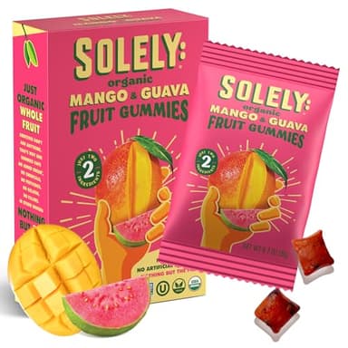 SOLELY - Organic Mango & Guava Whole Fruit Gummies (1 Box, 5 Single Serving Bags per Box) - Real Fresh Fruit - Healthy Snacks for Adults & Kids - Non GMO, Vegan Snacks, Shelf Stable - 5 Bags (3.5 oz)