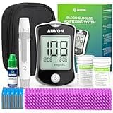 AUVON Blood Glucose Monitor Kit, 150 Glucometer Strips, 150 Lancets, 1 Blood Sugar Monitor, 1 Painless Lancing Device, 1 Control Solution, DS-W Blood Sugar Testing Kit with No Coding, Large Display