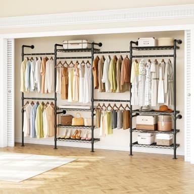 ONBRILL H4 Wall Mounted Closet System, Expandable Industrial Pipe Clothes Rack Clothing Rack for Hanging Clothes, Heavy Duty Closet Organizers and Storage in Wardrobe Closet