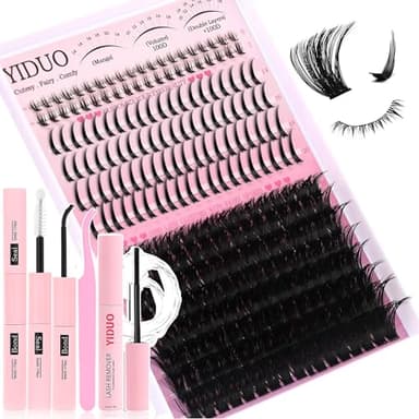 YIDUO Lashes Clusters Kit Bottom Lashes with Spikes 100D Cluster Eyelash Extensions Kit 10-120mm D Curl Volume Manga DIY Individual Strips Lashes Thick with Lash Bond and Seal Tweezers Remover