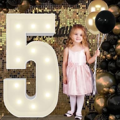 4FT Marquee Light Up Numbers Pre-Cut Frame Giant Marquee Numbers 5, Mosaic Numbers for Balloons, 15th 25th 50th 65th Birthday Decorations for Women Men, 50th Anniversary Decorations, Party Decor