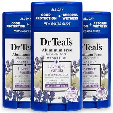Dr Teal's Aluminum Free Deodorant, Lavender Vanilla with Essential Oils, 2.65 oz (Pack of 3)
