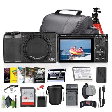 Ricoh GR III Compact Portable Digital Camera (15039) + 64GB Memory Card + Photography Software + LED Light + Camera Bag + Flexible Tripod + Li 90B Battery + External Charger + More