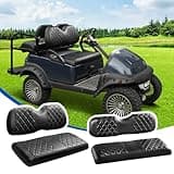 NOKINS 4PCS Golf Cart Seat Covers Kit, Front and Rear Seat Covers Fits Club Car Precedent Original Regular Seat Cushion, Club Car Vinyl Seat Covers Accessories, No Staples(Black&Black Stitch)
