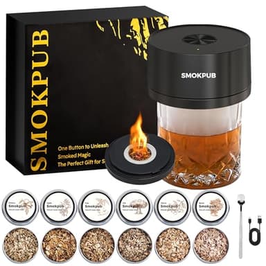 SMOKPUB Electric Whiskey Smoker Kit Built-in Lighter, No Butane Needed, Rechargeable Cocktail Smoker Kit with 6 Wood Chips, Old Fashioned Drink Smoker Kit, Bourbon Whiskey Gifts for Men,Dad,Husband