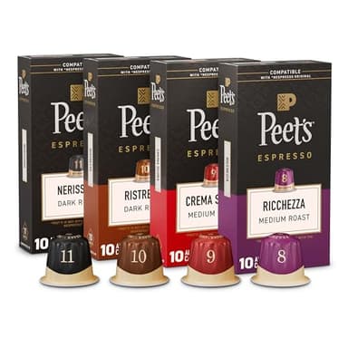 Peet's Coffee, Dark and Medium Roast Espresso Capsules Variety Pack, Compatible with Nespresso Original Machine, 100% Arabica Coffee - Intensity 8-11, 40 Count (4 Boxes of 10 Espresso Capsules)