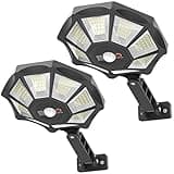 OKPRO Solar Lights Outdoor, 168LED 6500K Flood Light Dusk to Dawn, 8 Sides Solar Outdoor Lights with Motion Sensor, IP66 Waterproof Solar Street Lights Outdoor for Yard, Pools(2 Pack)