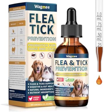 Flea and Tick Support for Dogs and Cats, Natural Flea & Tick Supplement with Probiotics Multivitamin, Supports Healthy Skin Coat & Digestion - All Breeds and Ages - Chicken