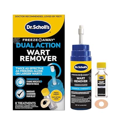 Dr. Scholl's Dual Action Freeze Away Wart Remover, 8 ct – Twice as Effective as Freezing Alone on Larger Warts, Fast-Acting Treatment for Common and Plantar Wart Removal, Safe to Use on Kids Ages 4+