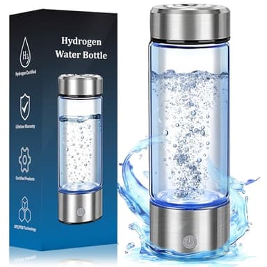 Hydrogen Water Bottle Generator - Portable Hydrogen Water Ionizer Machine SPE PEM Tech, Rechargeable Hydrogen Rich Water Glass Bottle for Home Gym Office and Travel Hydrogen Bottle