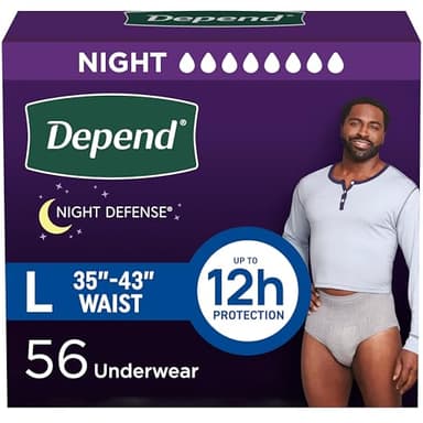 Depend Night Defense Adult Diapers, Incontinence Underwear for Men, Disposable, Overnight, Large, Grey, 56 Count (4 Packs of 14), Packaging May Vary