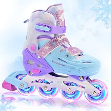 2PM SPORTS Kids Inline Skates for Girls Ages 4-8 8-12 6-12 5-8 10-12 with Light Up Wheels, Adjustable Girls Roller Skates Blades for Kid Women Beginner Youth Indoor Size 11C 1 2 3 4 5 6 7 8 Snowflakes