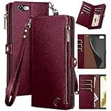 XcaseBar for iPhone 6S Plus/6 Plus 5.5" Wallet Case with Zipper Credit Card Holder, Flip Folio Book PU Leather Phone Case Shockproof Cover Women Men - Wine Red