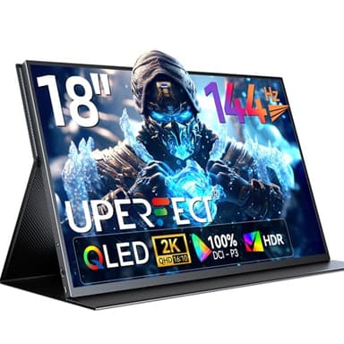 UPERFECT 18" QLED Portable Monitor, 2K 2560×1600, 144Hz Gaming Display, 500 Nits Brightness, FreeSync HDR, 100% DCI-P3, Ultra-Slim USB-C/HDMI Monitor for Laptop MacBook Phone Game Console, VESA Mount