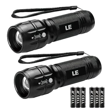 Lighting EVER LED Flashlights High Lumens, Small Flashlight, Waterproof, Adjustable Focus Flash Light for Outdoor, Emergency, Camping, AAA Batteries Included, 2 Pack