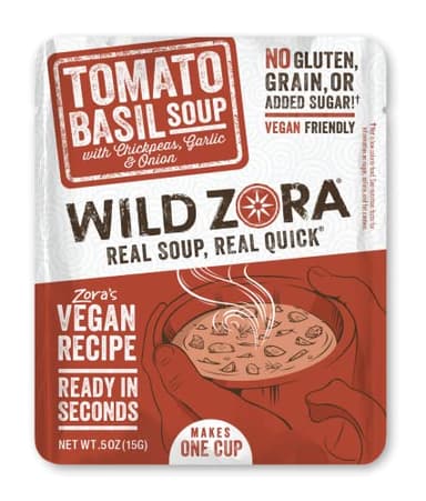 Wild Zora Instant Keto-Friendly Soups Tomato Basil 8-pack Broth Made with Chickpeas, Garlic, Onion, Gluten-Free, Grain, No Added Sugar, Vegan Friendly Flavorful Pantry Staples - 0.5oz/13g