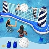 TURNMEON Large Inflatable Pool Volleyball Net Set with 19" Beach Ball, 2 Weight Bags & Lighthouse Design – Floating Water Toys for Adults & Kids, Perfect for Summer Pool Party Games (112"x26"x35")