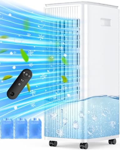 MYICY 25" Windowless Air Conditioner with Double Tanks for 16H Cooling, 25ft Remote & Timer,3-IN-1 Evaporative Air Cooler for Room, 90° Oscillation, 30dB, 3-Speed Swamp Cooler Air Conditioner Portable