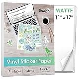 Koala Printable Vinyl Sticker Paper for Inkjet Printer 11x17 Inch - 10 Sheets Matte White Sticker Printer Paper, Waterproof Sticker Paper, Tear-Resistant, Removable