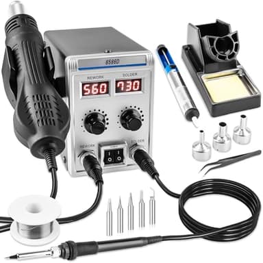 8586D 2 In 1 Soldering Station, SMD Hot Air Rework Station LED Dual Digital Display with Heat Gun and Solder Iron Kit, Electric Soldering Iron Station with Temperature Control, Auto Sleep Functions