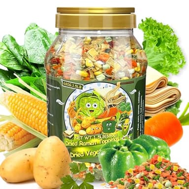 24Oz Mixed Ramen Toppings Dehydrated Soup, 680g All Natural Vegetable, 9 Freeze Dried Veggies for Noodles, Soups, Camping, and Emergency Food, Dry Vegetable Flakes, No Additives