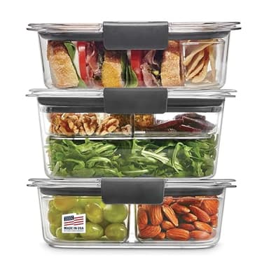 Rubbermaid Brilliance BPA-Free 3 Set Food Storage Containers with Lids, Removable Trays, Airtight, Leak-Proof, Ideal for Meal Prep, Lunch, and Leftovers