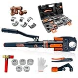 iGeelee Hydraulic Copper Press Tool, Pex Crimping Tool with 1/2", 3/4", 1" Dies for Copper Pipe Fitting & 3/8"-1" Dies for ASTM F1807 Pex Copper Rings, Heavy Duty HT-1950E
