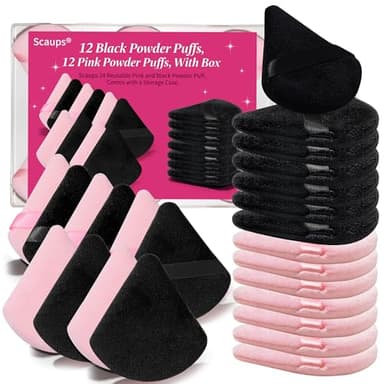 Scaups 24Pcs Black and Pink Powder Puff, Triangle Powder Puffs, Powder Puffs for Makeup and Cosmetic Foundation