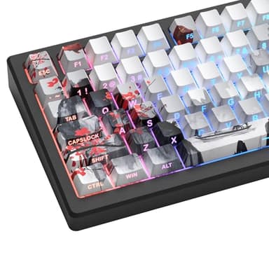 Womier PBT Keycaps Set 130 Keys, Custom White Japanese Keyboard Doubleshot Dye Sub Side Print Shine Through Keycaps 60 65 75 100 Percent, Cherry Profile (Plum Blossom)