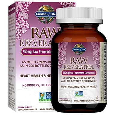 Garden of Life Heart Resveratrol Supplement - Powerful Antioxidant Support With 350mg Raw Fermented Trans-Resveratrol Plus Probiotics and Enzymes for Heart Health and Healthy Aging, 60 Vegan Capsules