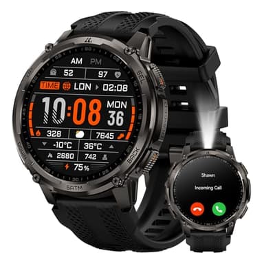 KOSPET Tank T4C Smart Watch for Men with LED Flashlight, 1.5” AMOLED Display, Dual-Band GPS&Compass, 50-Days Battery, 24/7 Heart Rate/Sleep Monitor, 50m Waterproof, Bluetooth Call/Walkie-Talkie
