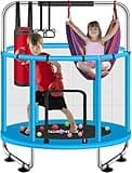ZCMHAXJ 55" Trampoline for Kids with Enclosure, 440lbs Capacity Indoor & Outdoor Toddler Trampoline with Adjustable Gymnastics Bar & Toys, for Boys & Girls