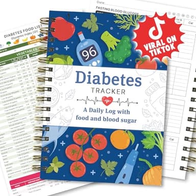 Diabetes Daily Log Book, Diabetes Food List Meal Planner, Diabetic Record Monitor for Types 1 & 2, Food & Blood Sugar, Glycemic Index (GI), Track Glucose, Carbs Calories, Insulin | A5 Spiral Bound