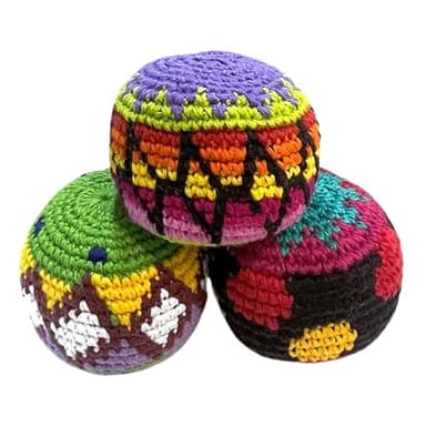 Spirit of Nature - Footbag Sack for Kick Ball | Assorted Foot Bag Crochet Hacky for Adults | Juggling Balls for Beginners | Multicolored Geometric Pattern | Handmade Guatemalan Crafts (Set of 3)