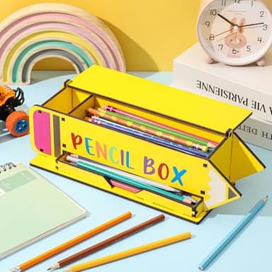 Sherr Wooden Pencil Dispenser for Classroom Back to School Pencil Holder, Holds 100 Pencils Cute Assembled Pen Storage Organizer for Classroom Students Teachers, 12.6 x 4.13 x 3.43 Inches