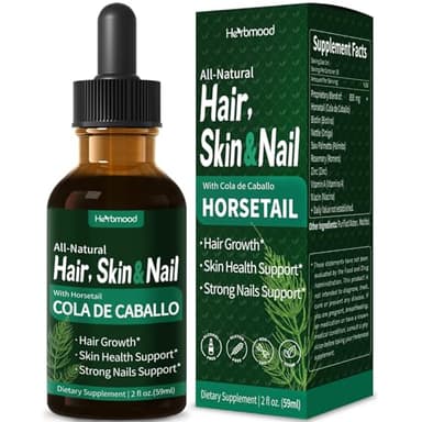 Herbmood Horsetail Hair, Skin & Nail Liquid Drops, Cola de Caballo, Biotina y Romero, Vitaminas Gotas para el Cabello Uñas y Piel, Hair Growth Supplements for Women w/Rosemary Extract. 2oz