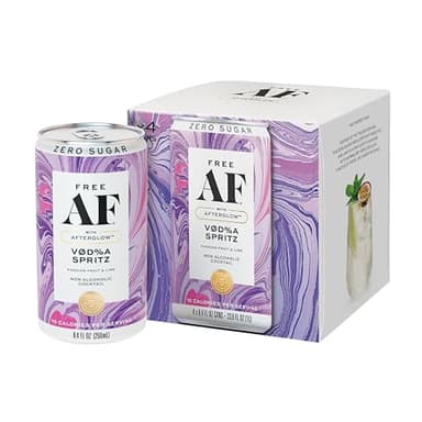 AF Drinks Non-Alcoholic Vodka Spritz | Alcohol Alternative Sparkling Cocktails with Afterglow Botanical Warmth | Gluten-Free, Low-Calorie | 8.4 oz Cans (4-Pack)