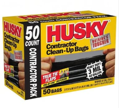 Husky Contractor Trash Bags, 42 Gallon, Heavy Duty, 50 Count – Tear Resistant, Black
