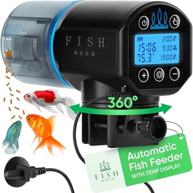 FISHNOSH Automatic Fish Feeder for Aquarium with Digital Thermometer - 2026 Auto Fish Food Dispenser Programmable, Vacation Feeder for Fish, Adjustable Portions, Auto Fish Feeder for Small & Big Tanks