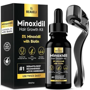 Beaueli Minoxidil Beard Growth Kit For Men and Women, Hair Loss and Hair Regrowth Treatments, Minoxidil 5%, Black